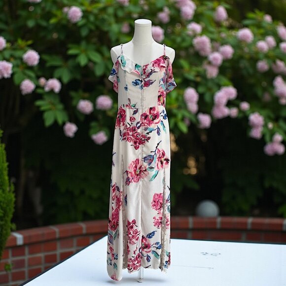 Venus Floral Cold Shoulder Maxi Dress Boho Cottagecore Summer Vacation Large - Picture 1 of 13